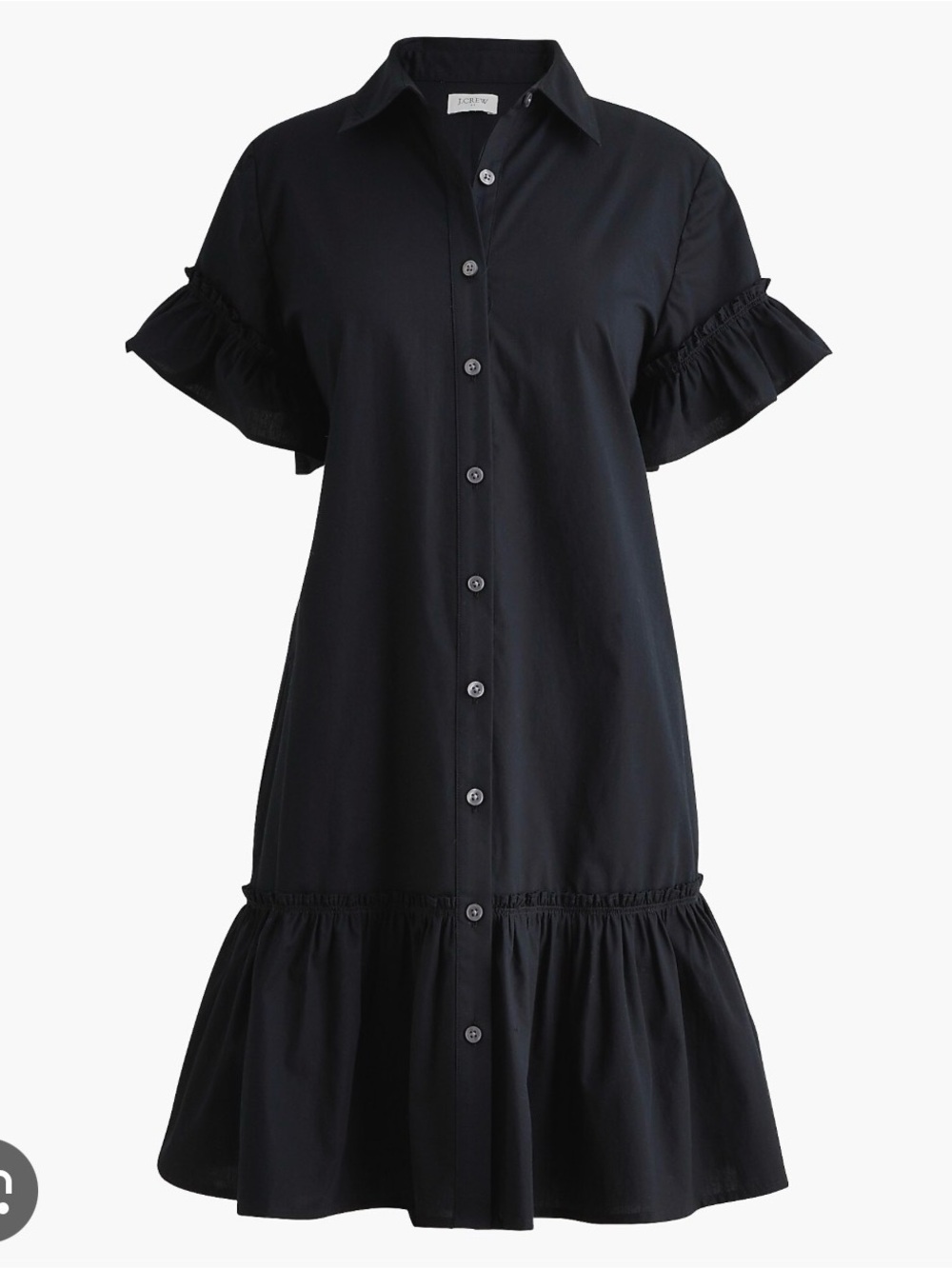 J. Crew Black Short-Sleeve Button-Front Ruffle-Hem Mini Dress - Picture 10 of 10